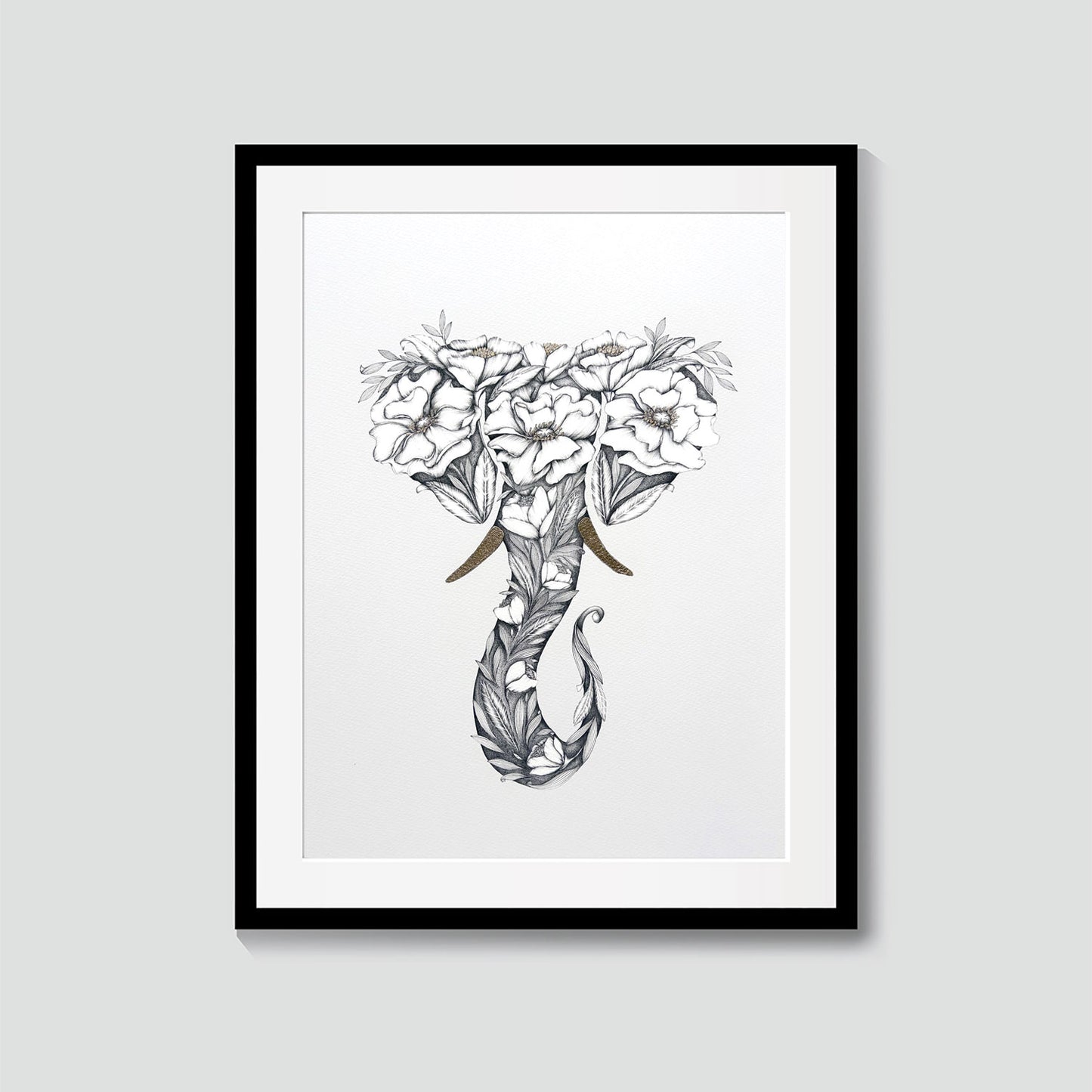 Floral Elephant Limited Edition Art Print with Gold Foil, A3