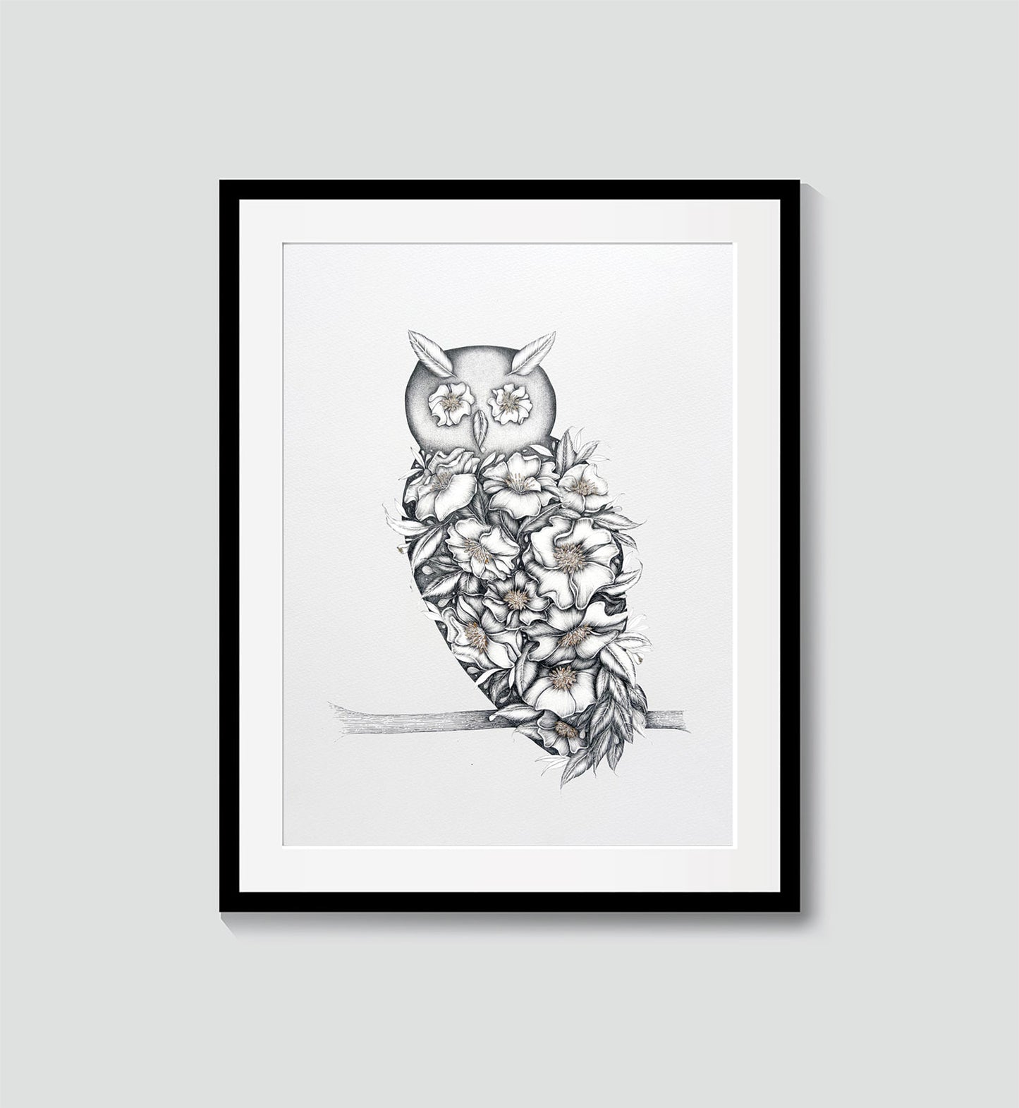 Floral Owl Limited Edition Art Print with Gold Foil, A3