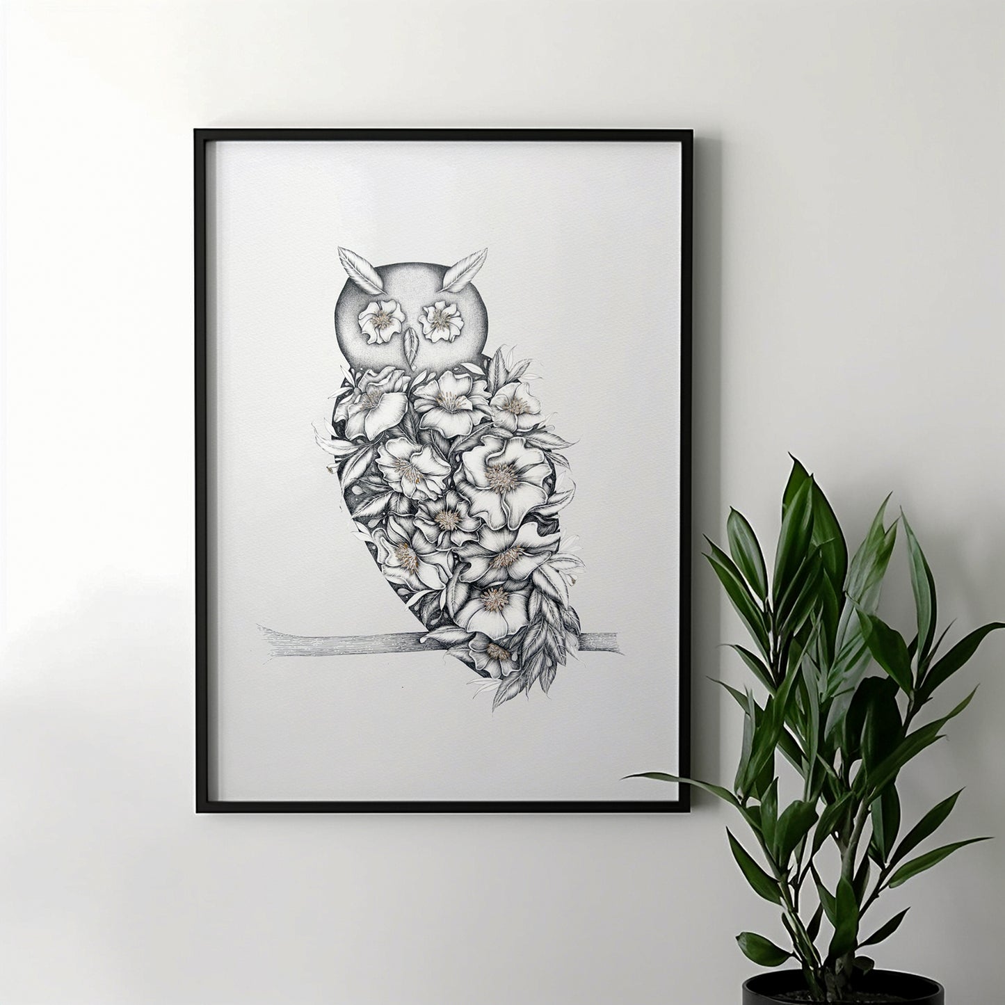 Floral Owl Limited Edition Art Print with Gold Foil, A3