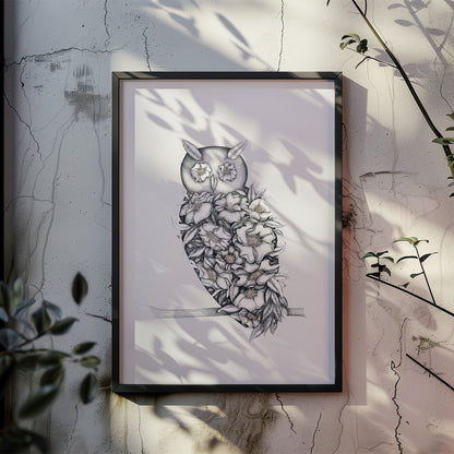 Floral Owl Limited Edition Art Print with Gold Foil, A3