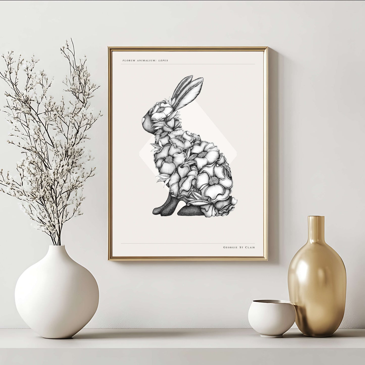 Floral Rabbit Print - Art Print