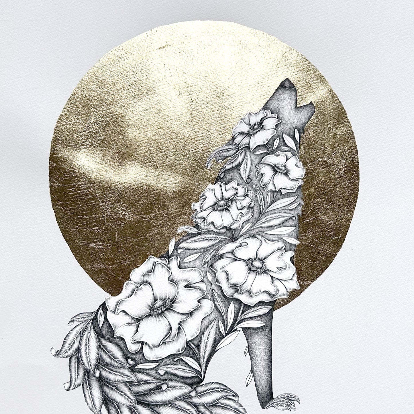 Floral Wolf Limited Edition Art Print with Gold Foil, A3