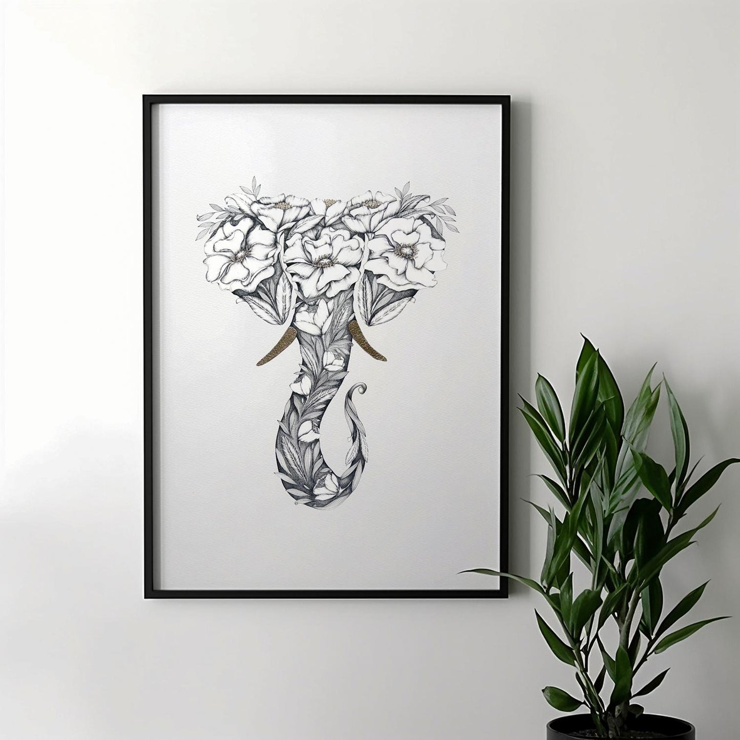 Floral Elephant Limited Edition Art Print with Gold Foil, A3