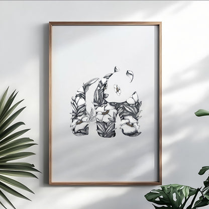 Floral Panda Limited Edition Art Print with Gold Foil, A3