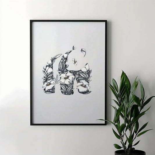 Floral Panda Limited Edition Art Print with Gold Foil, A3